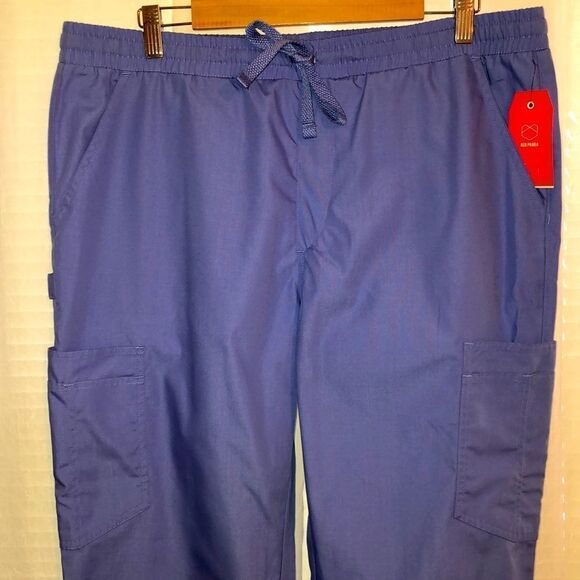Red Panda L Men’s Ceil Blue Elastic Waist Drawstring 8+ Pocket Scrub Pants - Picture 3 of 14